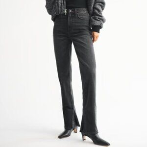 Abercrombie & Fitch Ultra High Rise 90s Straight Jean Washed Black Vent Hem 12